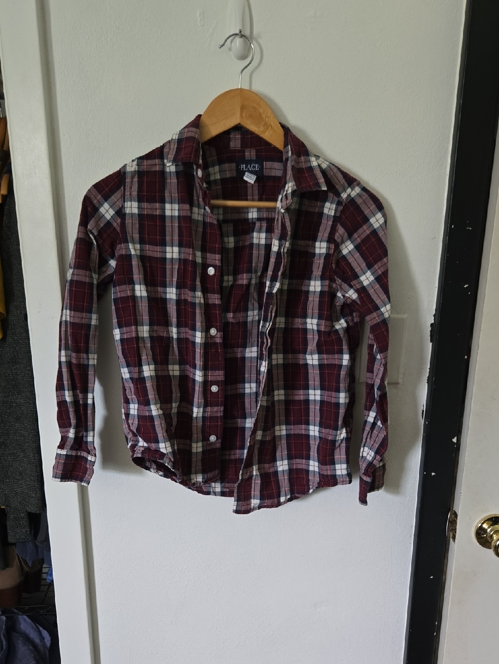 Burgundy Navy and Cream Plaid Button-Down Shirt